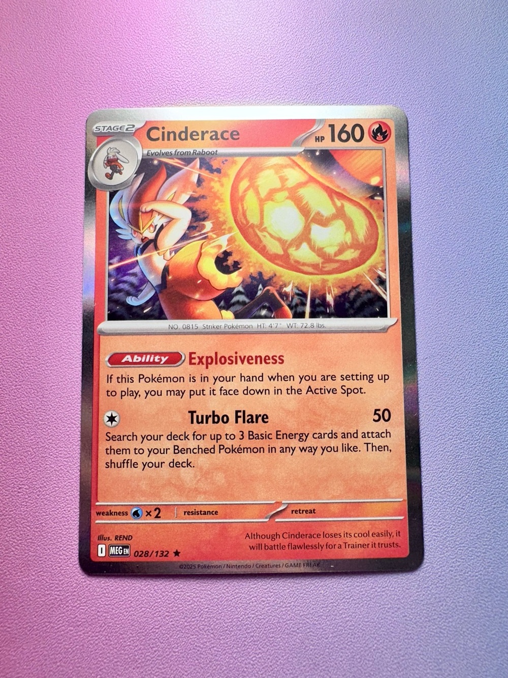 cinderace - 028/132 (holo rare) — pokemon: mega evolutions